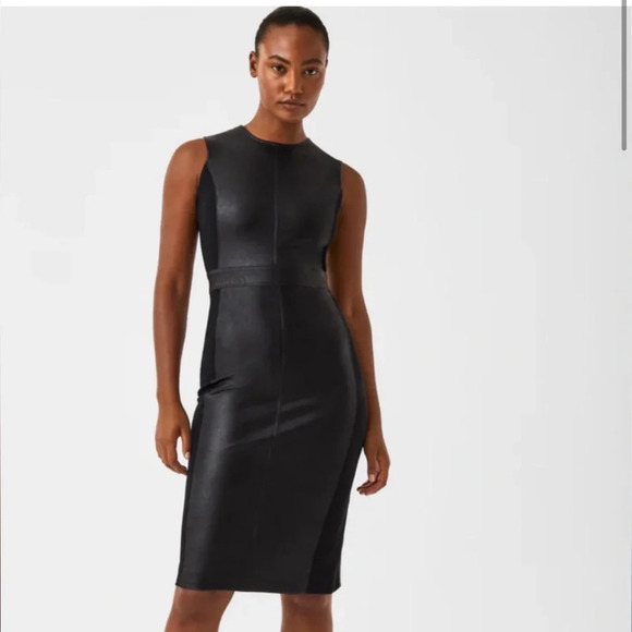 SPANX DRESS Leather Like Combo Sheath Dress
Luxe Black Size Medium NWT - Picture 1 of 11